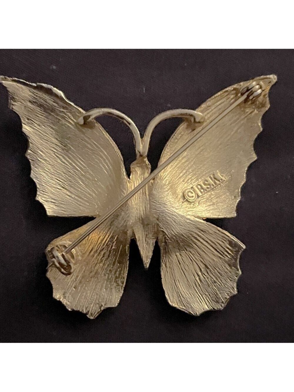 BSK 1950s Vintage Gold Tone Brushed Butterfly Brooch Stamped Estate Rare Find - Picture 2 of 2